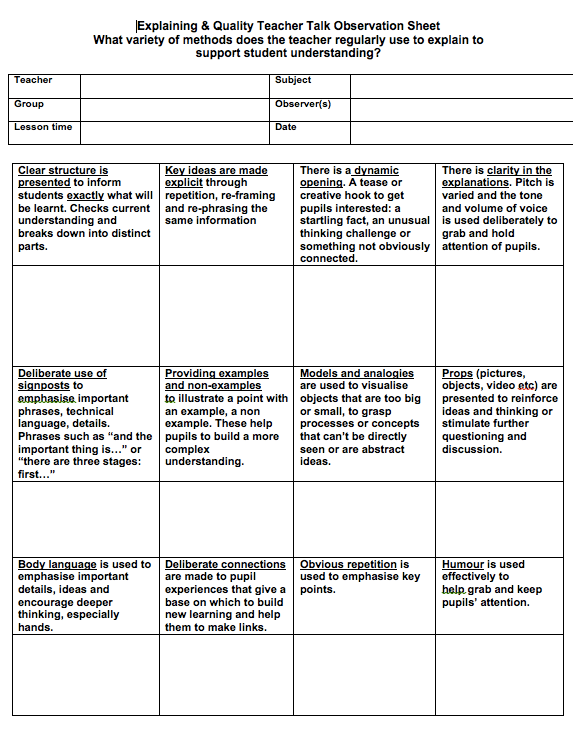 Teacher Explanations and the Quality of Teacher Talk
